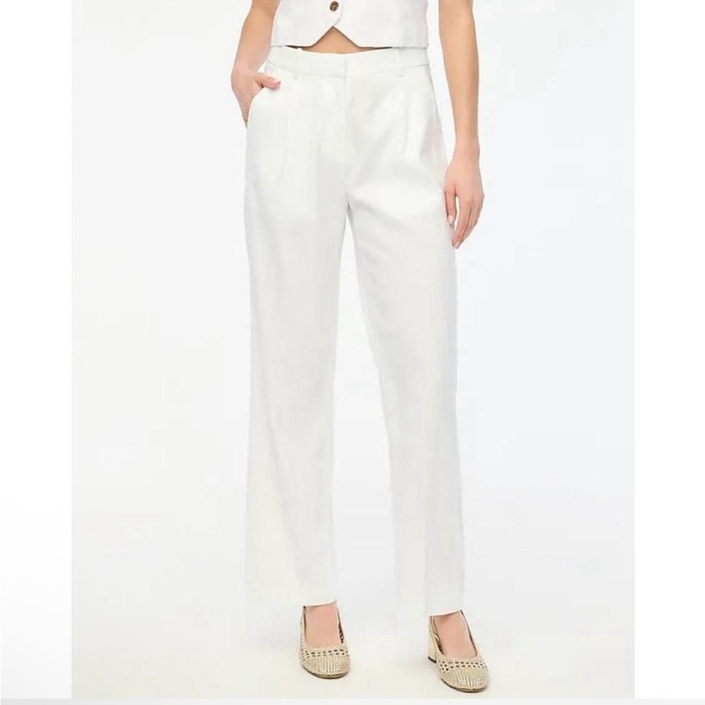 J. Crew Pants 14P White Linen-Blend Ultra High Rise Wide-Leg Straight Trousers
